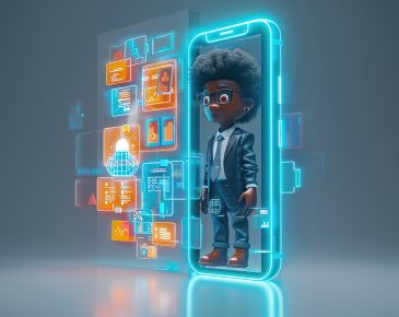 The African American Engineer comes out of the phone. Create a 3D image of an African American Engineer character stepping out of a giant smartphone, with an app interface on the screen. The African American Engineer should be wearing a suit, with clear, well-defined features and no facial details necessary. The phone is at a 45-degree angle --ar 3:2 --style raw --stylize 600 --v 6 Job ID: af324582-a14d-4552-a293-c3ea2777f8da